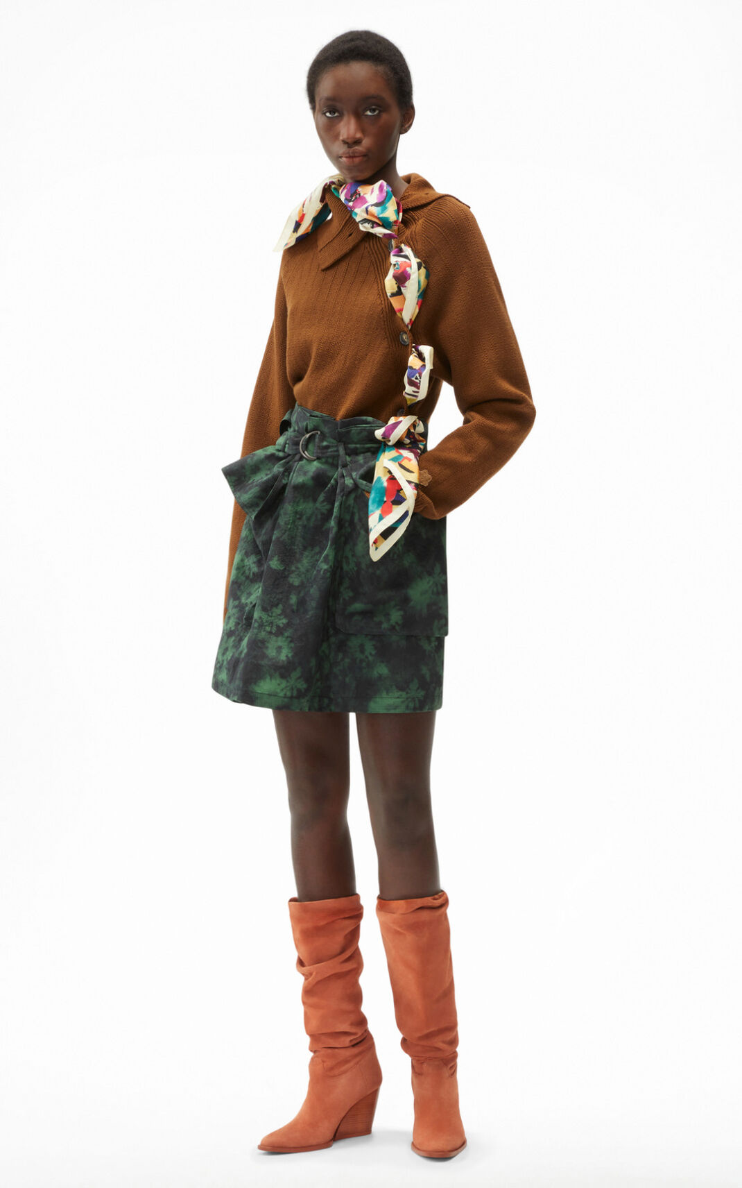 Kenzo Ghost Flower belted Skirt Deep Green For Womens 5869JZTSN